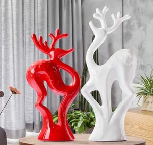 Home living room wine cabinet frame porch bedroom decorations red and white sika deer ceramic home decoration ornaments