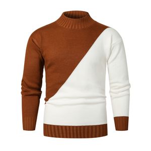 Suéter masculinas primavera inverno homens camisola moda em torno do pescoço cor combinando manga longa pulôver selvagem slim patchwork mens