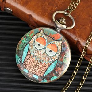 Exquisite Lovely Owl Design Pocket Watch Vintage Quartz Analog Watches Necklace Chain Clock Gifts for Men Women Kids208G
