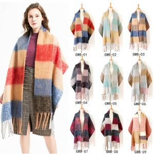 Women's Magic Scarves Shawl Winter Warm Thicken Scarf Girls Neck Ladies Neckerchief Ladies Air Conditioner Cape Grid Pattern Tassel