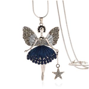 Fashion Cartoon Princess Pendant Necklaces Angel With Wings and Pentagram Necklaces Popular Star Rhinestone Jewelry Gifts for Women