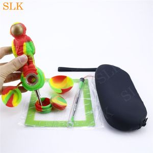 Silicone Pipe Kits With 10mm Titanium Nail 4.9 Inch Astronaut Shape glass oil burner pipe bubbler silicone bong smoking accessories Gift Box