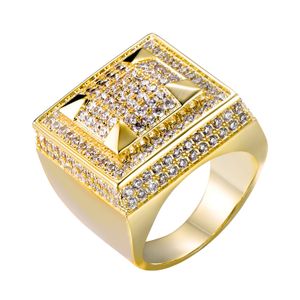 Personalisierter Schmuck Gold Weißgold vergoldet Herren Diamant Iced Out Mann Hiphop Rapper Fingerringe Quadratischer kleiner Fingerring für Männer Geschenke für Männer