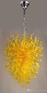 100% boca soprada lustre de vidro amarelo cadeia pingente lâmpadas modernas arte decoração candelabros iluminação