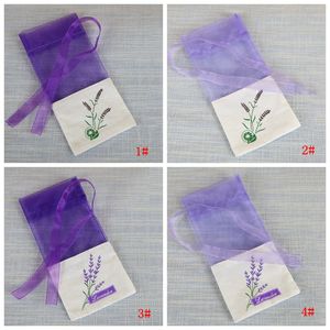 Lila Bomull Organza Lavendel Sachet Bag DIY Torkad Blomma Sweet Bursa Garderob Mouldsäker Presentväska Fragrance Väska Partihandel Dbc BH3106