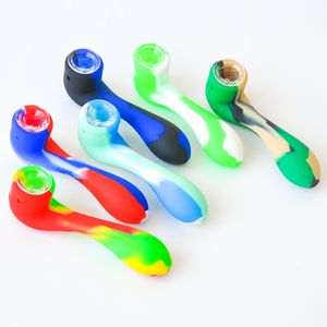 Cachimbo de mão de silicone Portabel Cachimbo de silicone com tigela de vidro Bongos de vidro para plataforma de petróleo de silicone