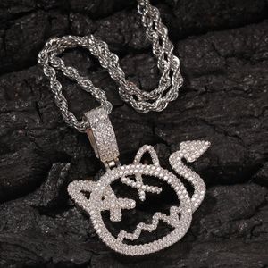 Wholesale-Cartoon Cat Little Devil Necklace for Men Women Hip Hop Micro Paved Cubic Zirconia Necklace New