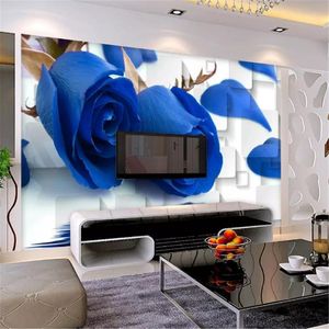 Özel 3D Duvar Kağıdı Mavi Gül Yansıma Kutusu 3D Oturma Odası Yatak Odası Arka Plan Duvar Dekorasyon Duvar Kağıdı