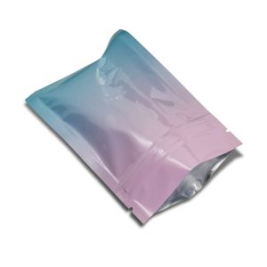 Sac d'emballage en feuille de mylar à fermeture à glissière de couleur rose à bleu