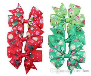 3 tums Bowknot Hair Clips Christmas Ribbon Bows With Clip Snow Tree Printing Baby Girl Barrettes Tillbehör