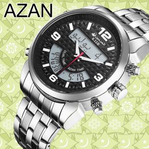 6.11 New Stainless Steel Led Digital Dual Time Azan Watch 3 Colors Free Shipping Y19052103