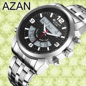 6.11 Ny rostfritt stål LED Digital Dual Time Azan Watch 3 Färger Gratis Frakt Y19052103