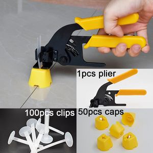 Freeshipping Tile Leveling System Kit 50 Caps 100 Clips 1 Väggtång Plastgolv Väggutrymme Spacers Verktyg Leveler Flat för Levelin