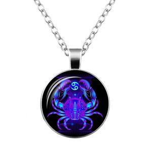Ny Fashion Galaxy 12 Constellation Design Zodiac Pendant Necklace Sign Horoskop Astrologi för kvinnor Män Glass Cabochon