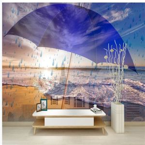 beautiful scenery wallpapers Creative umbrella raindrops beach background wall paper 3d wallpapers