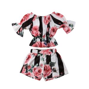 Baby Mädchen Outfits Baumwolle Kinder Streifen Blumen Top + Shorts 2 teile/satz 2019 Sommer Mode Boutique Kinder Kleidung Sets C6289