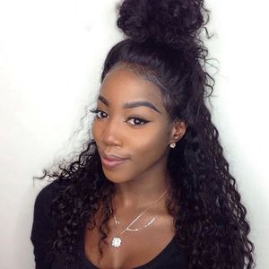 Wholesale africans human hair wig for sale - Group buy African American Lace Front Human Hair Wig Bleached Knots Indian Virgin Hair Deep Wave Lace Wigs inch