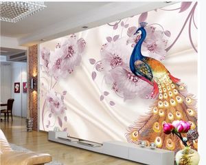 Rich Jewel Flower Peacock Silk 3D Bakgrundsvägg 3D Murals Bakgrund för vardagsrum