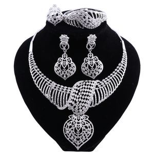 Новый модный африканский ювелирный набор Дубай посеребренные свадебные ожерелье серьги набор хрустальные индийские свадебные украшения