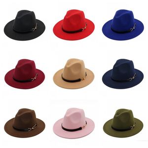 우아한 탑 모자와 벨트 버클 솔리드 컬러 조정 인색 모자 챙을 재즈 모자 잉글랜드 스타일 캡 남성 여성 패션 액세서리