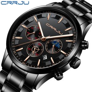 Crrju Mens Watches Top Brand Luxury Sport Quartz All Steel Man Clock Militär Camping Waterproof Chronograph Relogio Masculino