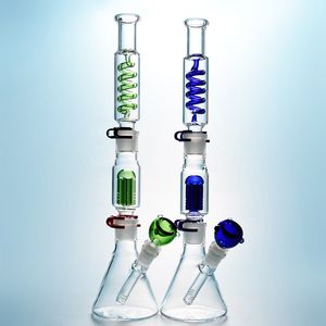 Green Blue Straigh Tube Beaker Bongs Hookahs Build A Bong Freezable Tall Oil Dab Rigs Glass Bong Water Pipes 18mm Joint With 14mm Bowl