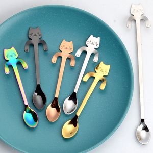 Cute Cat Bear Coffee Spoons String Spoon long handle Teaspoon Stainless Steel Tea Spoon Dessert Scoop Drinking Tools Kitchen Gadget