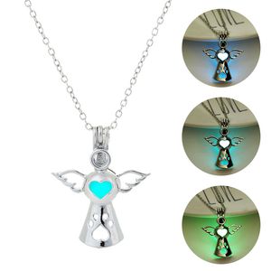 Luxury Luminous Angel Wings Pendant necklaces Glow in the dark Open cage Locket charm chains For women Men Fashion Jewelry in Bulk