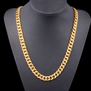 Mens halsband platt kedja 18k gul guld fylld solid mode smycken 600mm lång klassisk manlig curb kedja gåva 10mm bred