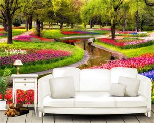 3d обои пользовательские фото фрески красивый тюльпан сад ручей деревянный фон настенные украшения настенные обои