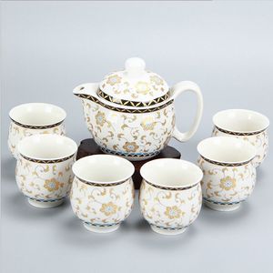 Set da tè kung fu in porcellana blu e bianca Set da teiera in ceramica set da tè in oro dipinto a doppia tazza regalo personalizzato rima di loto, loto rosso, lotto rosso