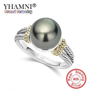 YHAMNI New Black Pearl Rings For Women 925 Sterling Silver Wedding Finger Rings Fashion CZ Jewelry Dropshipping ZR1058