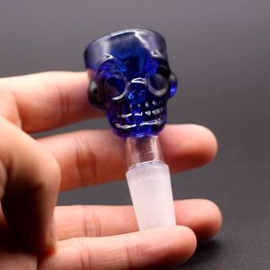 Blue Skull Glass Bowls For Bong Hookahs Smoking High Quality 5mm thick funnel hourglass colorful 14mm Male Water Pipe bongs