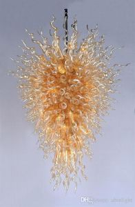 Lampadari in vetro di Murano soffiato a mano color ambra, decorazioni artistiche, moderne lampade a sospensione in vetro con certificato CE UL
