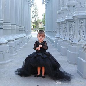 Schwarze Blume Mädchen Kleider Hohe Niedliche Prinzessin Mädchen Pageant Kleider für Kleinkind Geburtstags Partykleid