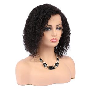 Curly Bob Lace dianteira peruca Brasileira Virgem humana com cabelo bebê curva curta para mulheres negras parte lado pré-arrancou nós ligeiramente branqueados