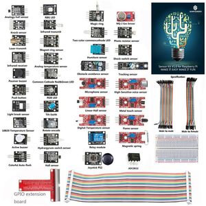 Freeshipping Basic Sensor Kit för Raspberry Pi 3, 2 och RPI 1 Modell B + med 40-polig GPIO-förlängningskort Hoppa ledningar