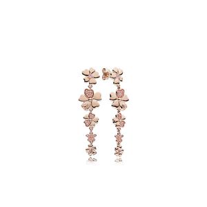 Partihandel-18K Rose Gold Tassel Örhänge med Original Box Set för Pandora 925 Sterling Silver Blommor Hänge Present Långa Örhängen