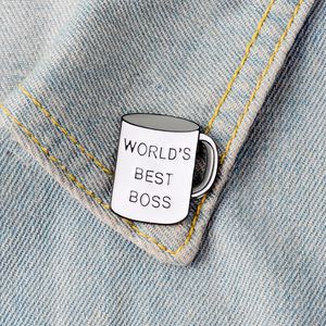 WORLD'S BEST BOSS Emaille Pins Abzeichen Kaffeetasse Broschen Benutzerdefinierte Pastell Anstecknadel Jeanshemd Punk Cartoon Lustiger Schmuck Geschenk