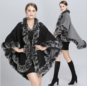 reversible Faux fur solid Cape Poncho Cardigan Knitting lady shawl stole wraps Sweater #4141