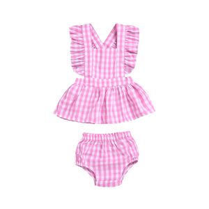 Conjuntos de Xadrez Meninas do bebê Crianças Xadrez Rosa Ruffles Tops + PP Shorts 2 pcs Set Infantil Verão Algodão Princesa Boutique Roupas Outfits