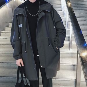 Fashion-2018 Zima Nowa Męska Wiatrówka Moda Army Green Black Loose Duży rozmiar Casual Trend Street Długi Sleeved Hood Coat