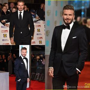 Black Tuxedos custom made beckham red carpet dresses for men Fine Mens Wedding Suits With Pants Satin Black Lapel Beach Garden Best groom