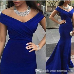 Royal Blue Evening Dresses Off-Shoulder Backless Sleeveless Satin Floor-Length Formal Occasion Wear Red Carpet Dress Party Gowns Plus Size
