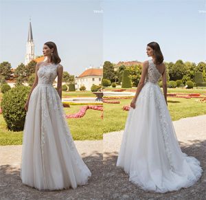 Hot Sell 2020 Blumen Brautkleider appliziert Tüll eine Linie One-Shoulder Brautkleider Sweep Zug maßgeschneiderte Boho-Brautkleider billig