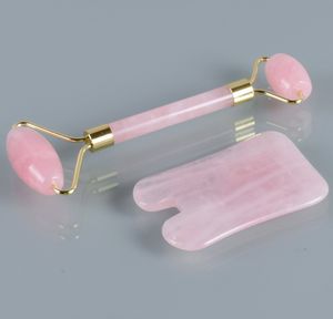 100 Natural Authentic Jade Roller Set Rose Quartz Roller och Gua Sha Face Massager Kit Antiaging Beauty Tools