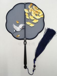 ファインレディース装飾的な中国のハンドファンの手作り二重側蘇州刺繍工芸品ファンエボニーハンドル桑シルクファンラグジュアリーギフト