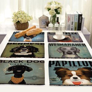 Nordic Cartoon Animal Dog Series Printing Placemat Cotton Linen Lovely Tableware Insulation Pad Coaster Dining Table Decoration T200703
