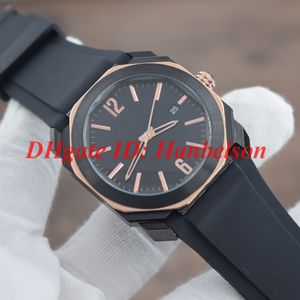 New 103085 OCTO Men Wristwatches Two-tone Black stainless steel PVD case Quartz movement Three hands Sports Rubber band Watch 42mm wholesale