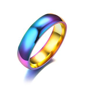 Anéis De Noivado Simples Para Mulheres venda por atacado-Banda de anel de arco íris colorido de aço inoxidável Banda de jóias simples mulheres anéis de noivado para mulheres Drop Ship